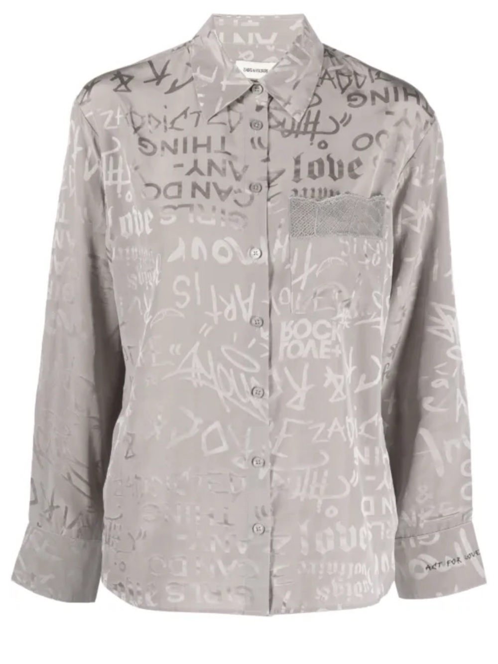 Zadig & Voltaire~ Morning Jacquard Manifesto Silk Shirt In Gris Moyen XS/S